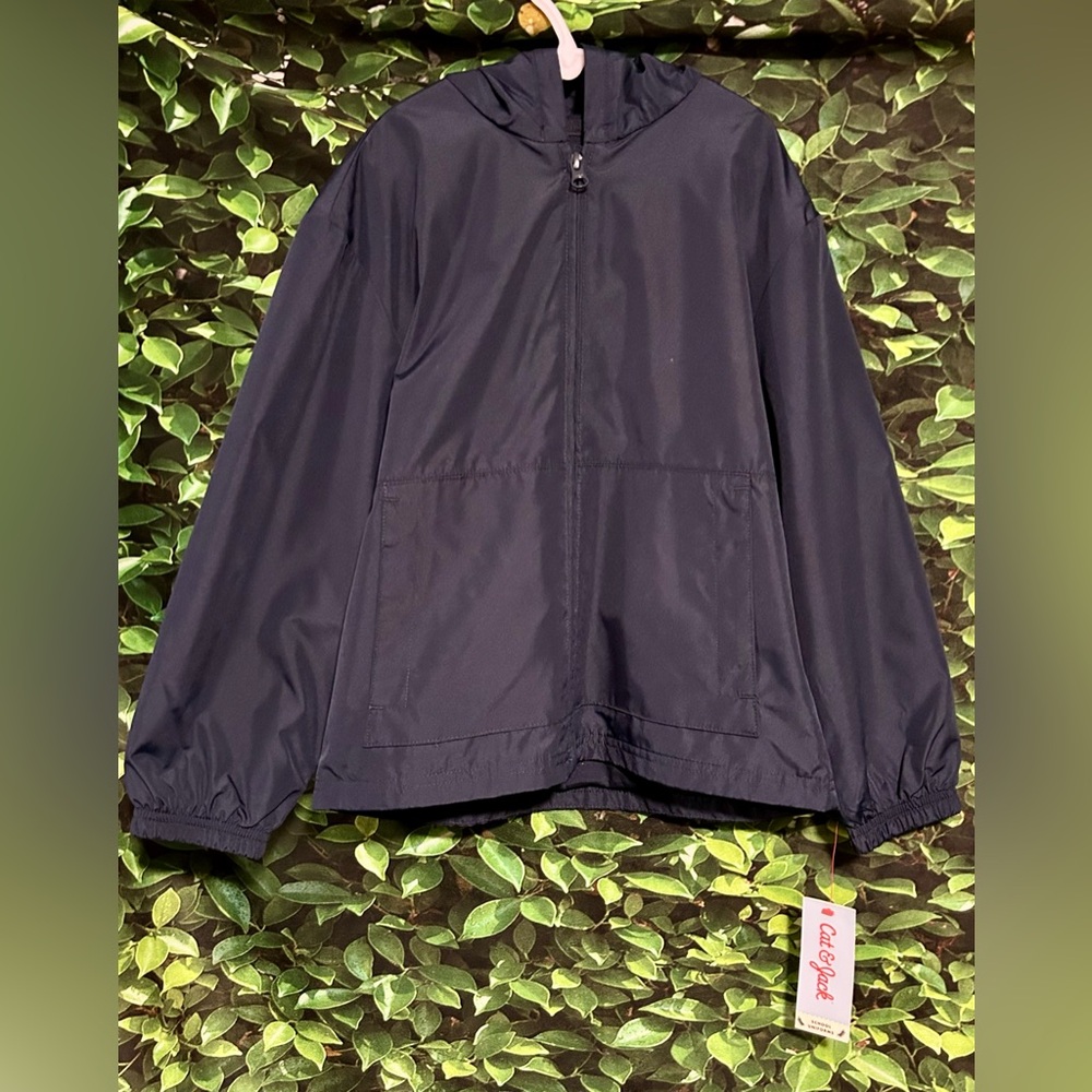 Cat & Jack School Uniform Windbreaker Hooded Jacket Navy Blue Boys Small New